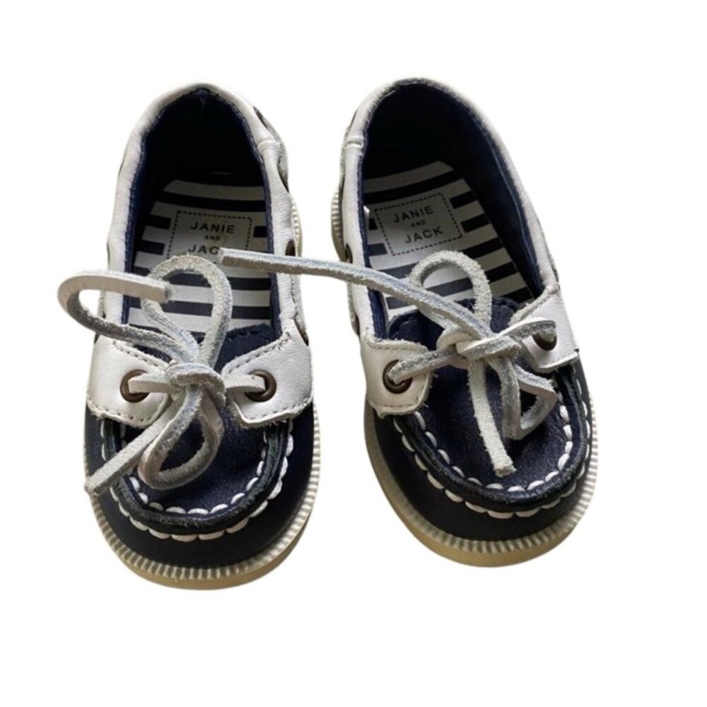 Janie and Jack Blue Leather Boat Shoes Toddler Size 4